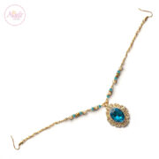 gold light blue headpiece , bridal forehead jewelry , Shakera , indian hair accessories , head piece for prom , Emerald matha patti , tikka , arabic head chain
