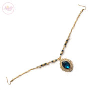 gold turquoise blue headpiece , bridal forehead jewelry , Shakera , indian hair accessories , head piece for prom , Emerald matha patti , tikka , arabic head chain