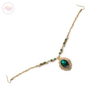 gold green emerlad headpiece , bridal forehead jewelry , Shakera , indian hair accessories , head piece for prom , Emerald matha patti , tikka , arabic head chain
