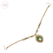 gold light green headpiece , bridal forehead jewelry , Shakera , indian hair accessories , head piece for prom , Emerald matha patti , tikka , arabic head chain