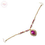 gold shocking pink headpiece , bridal forehead jewelry , Shakera , indian hair accessories , head piece for prom , Emerald matha patti , tikka , arabic head chain