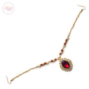 gold red headpiece , bridal forehead jewelry , Shakera , indian hair accessories , head piece for prom , Emerald matha patti , tikka , arabic head chain