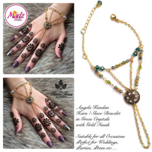 Madz Fashionz UK: Hennabyang Kundan Bridal Hand Chain, Bracelet Green Gold Crystals