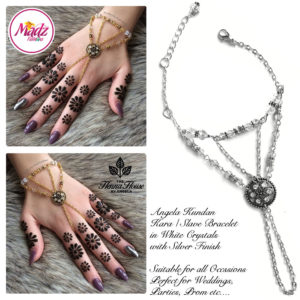 Madz Fashionz UK: Hennabyang Kundan Bridal Hand Chain, Bracelet White Silver Crystals