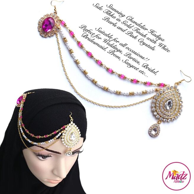 Madz Fashionz UK: Hadiya Gold Pink White Pearl Side Tikka Headpiece