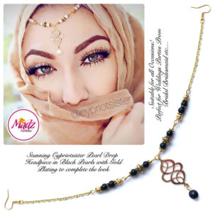 Madz Fashionz UK: Maryam Cypriotsister Pearl Drop Headpiece Gold Black