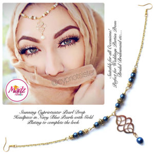Madz Fashionz UK: Maryam Cypriotsister Pearl Drop Headpiece Gold Navy Blue
