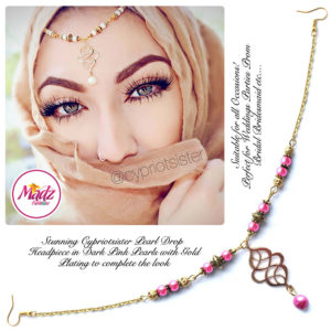 Madz Fashionz UK: Maryam Cypriotsister Pearl Drop Headpiece Gold Dark Pink