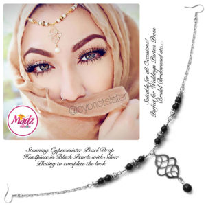 Madz Fashionz UK: Maryam Cypriotsister Pearl Drop Headpiece Silver Black