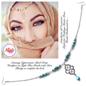 Madz Fashionz UK: Maryam Cypriotsister Pearl Drop Headpiece Silver Light Blue
