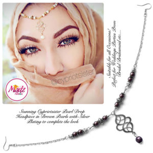 Madz Fashionz UK: Maryam Cypriotsister Pearl Drop Headpiece Silver Brown