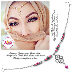 Madz Fashionz UK: Maryam Cypriotsister Pearl Drop Headpiece Silver Dark Pink