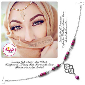 Madz Fashionz UK: Maryam Cypriotsister Pearl Drop Headpiece Silver Shocking Pink
