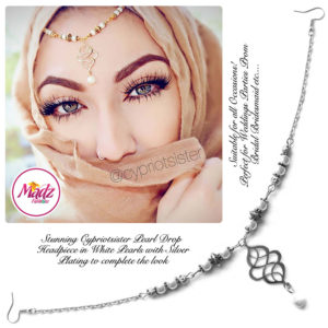 Madz Fashionz UK: Maryam Cypriotsister Pearl Drop Headpiece Silver White