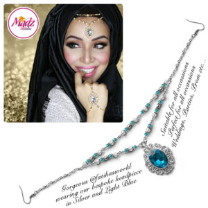 Madz Fashionz UK Fatiha World Chandelier Headpiece Matha Patti Silver and Light Blue