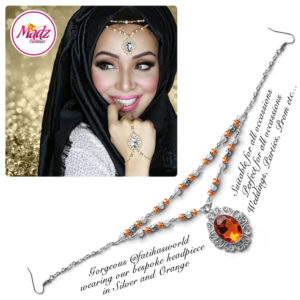 Madz Fashionz UK Fatiha World Chandelier Headpiece Matha Patti Silver and Orange