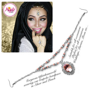 Madz Fashionz UK Fatiha World Chandelier Headpiece Matha Patti Silver and Peach