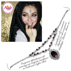 Madz Fashionz UK Fatiha World Chandelier Headpiece Matha Patti Silver and Coffee Red