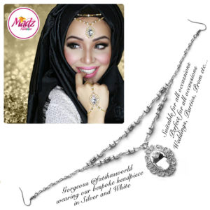 Madz Fashionz UK Fatiha World Chandelier Headpiece Matha Patti Silver and White