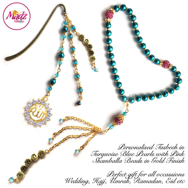 Madz Fashionz UK: Personalised Tasbeeh Bookmark Pin Turquoise Blue
