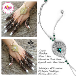 Madz Fashionz UK: Hennabyang Bespoke Kundan Handchain Slave Bracelet Silver and Dark Green