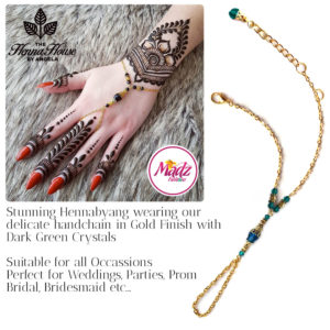 Madz Fashionz UK: Hennabyang Bespoke Crystal Slave Bracelet Handchain Delicate Gold Dark Green
