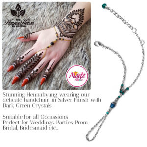 Madz Fashionz UK: Hennabyang Bespoke Crystal Slave Bracelet Handchain Delicate Silver Dark Green