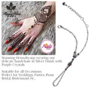 Madz Fashionz UK: Hennabyang Bespoke Crystal Slave Bracelet Handchain Delicate Silver Purple