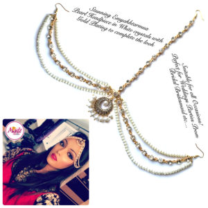 Madz Fashionz UK: Emyakhtarmua Pearl Drop Kundan Matha Patti Headpiece Hair Jewellery Gold White