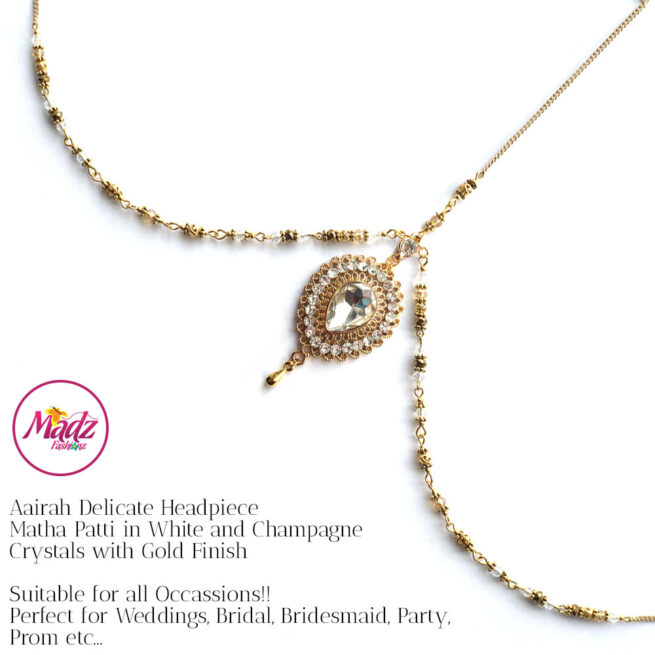 Gold headpiece , indian bridal Matha Patti , Aairah , crystal forehead jewelry , hijab jewelry , head jewelry chain , prom head chain , mang tikka
