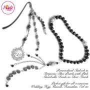 Madz Fashionz UK: Personalised Tasbeeh and Quran Bookmark Pin Set with Black Pearls in Silver