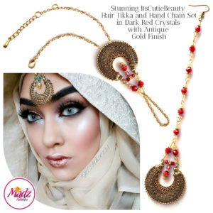 Madz Fashionz UK: ItsCutieBeauty Kundan Tikka Headpiece Handchain Chand Maang Tikka Antique Gold Red Set