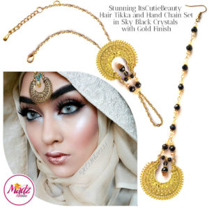 Madz Fashionz UK: ItsCutieBeauty Kundan Tikka Headpiece Handchain Chand Maang Tikka Gold Black Set