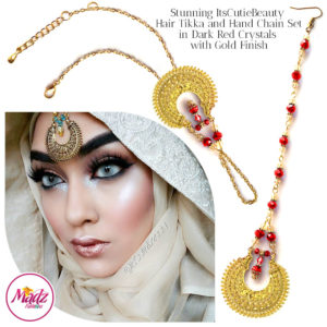 Madz Fashionz UK: ItsCutieBeauty Kundan Tikka Headpiece Handchain Chand Maang Tikka Gold Red Set