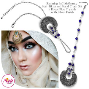Madz Fashionz UK: ItsCutieBeauty Kundan Tikka Headpiece Handchain Chand Maang Tikka Silver Royal Blue Set
