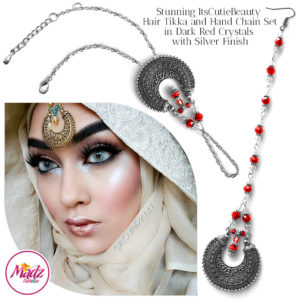 Madz Fashionz UK: ItsCutieBeauty Kundan Tikka Headpiece Handchain Chand Maang Tikka Silver Red Set