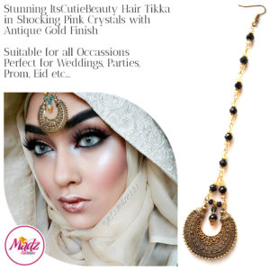 Madz Fashionz UK: ItsCutieBeauty Kundan Tikka Headpiece Headchain Maang Tikka Antique Gold Black