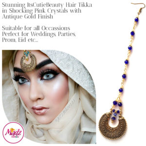 Madz Fashionz UK: ItsCutieBeauty Kundan Tikka Headpiece Headchain Maang Tikka Antique Gold Royal Blue