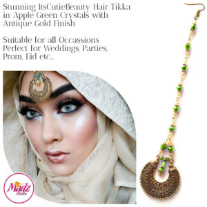 Madz Fashionz UK: ItsCutieBeauty Kundan Tikka Headpiece Headchain Maang Tikka Antique Gold Apple Green