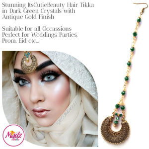 Madz Fashionz UK: ItsCutieBeauty Kundan Tikka Headpiece Headchain Maang Tikka Antique Gold Dark Green