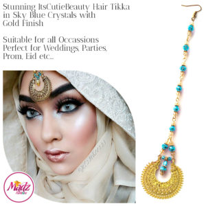 Madz Fashionz UK: ItsCutieBeauty Kundan Tikka Headpiece Headchain Maang Tikka Gold Sky Blue