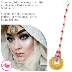 Madz Fashionz UK: ItsCutieBeauty Kundan Tikka Headpiece Headchain Maang Tikka Gold Shocking Pink