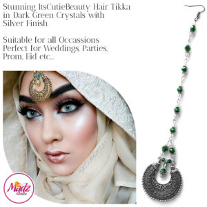 Madz Fashionz UK: ItsCutieBeauty Kundan Tikka Headpiece Headchain Maang Tikka Silver Dark Green