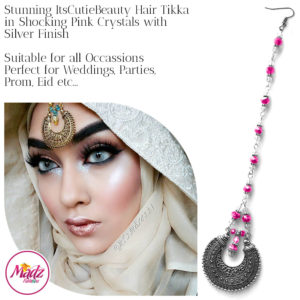 Madz Fashionz UK: ItsCutieBeauty Kundan Tikka Headpiece Headchain Maang Tikka Silver Shocking Pink