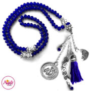 Madz Fashionz UK: 99 Beads Personalised Tasbeeh with Royal Blue Crystals in Silver Finish