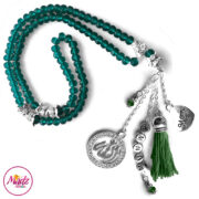 Madz Fashionz UK: 99 Beads Personalised Tasbeeh with Dark Green Crystals in Silver Finish