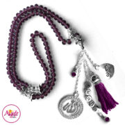 Madz Fashionz UK: 99 Beads Personalised Tasbeeh with Purple Crystals in Silver Finish 2