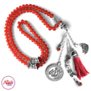 Madz Fashionz UK: 99 Beads Personalised Tasbeeh with Red Crystals in Silver Finish