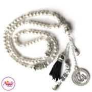 Madz Fashionz UK: 99 Beads Personalised Tasbeeh with White Pearls Crystals in Silver Finish