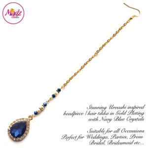 Madz Fashionz UK: Urvashi Rautela Kundan Crystal Stones Gold Maang Tikka Hair Tikka Gold Navy Blue